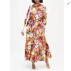 BORGO DE NOR Marni Floral Print Shirt Dress Over The Rainbow Flounced New Size 8